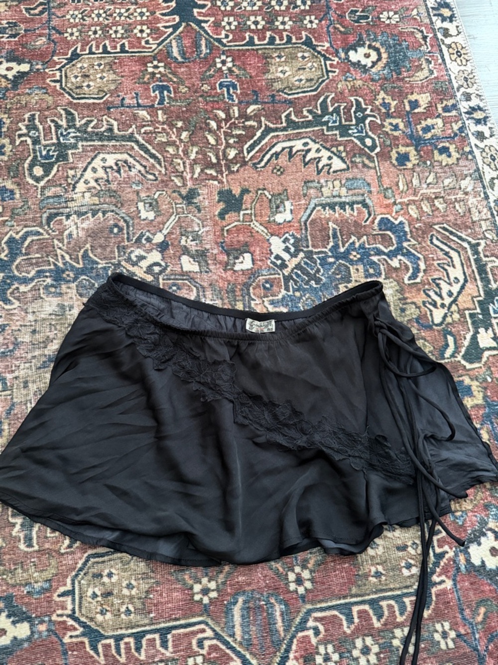 Free People Black Lace-Trim Wrap Skirt